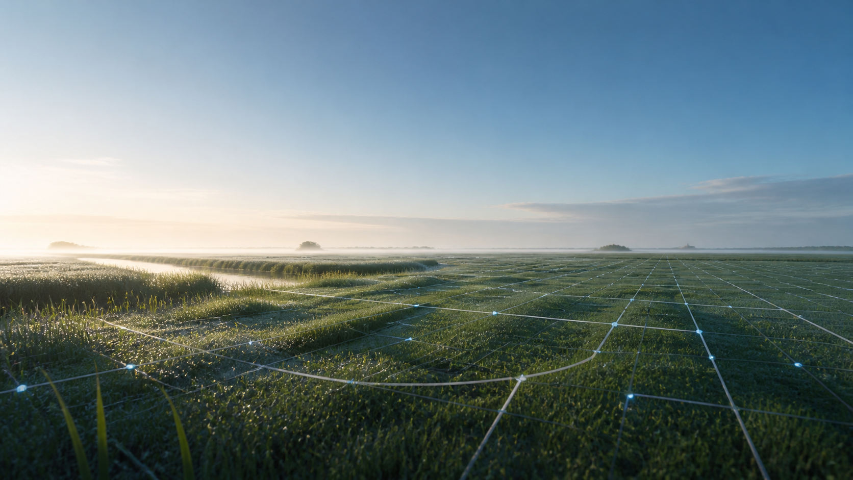 Fries landschap met subtiele digitale lijnen